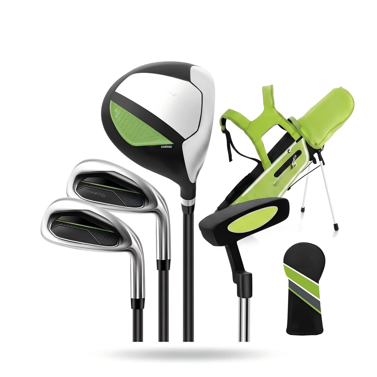Airfind Junior Complete Golf Club Set for Kids Ages 8-10, Right Handed Youth Golf Clubs with Stand Bag, Rain Hood, Driver, Irons and Putter, Green