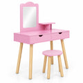 Airfind Kid Vanity Table Chair Set with Mirror and 2 Large Storage Drawers, 44 lbs Capacity, Pine wood MDF Frame, 28in x 13in x 39in Footprint, Pink