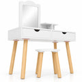 Airfind Kid Vanity Table Chair Set with Mirror and 2 Large Storage Drawers, 44 lbs Capacity, Pine wood MDF Frame, 28in x 13in x 39in Footprint, White