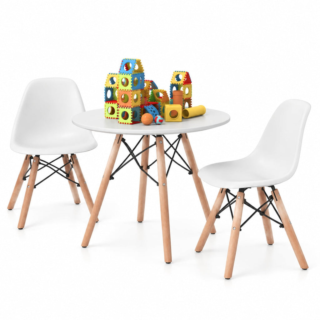 Airfind Kids Modern Dining Table Set with 2 Armless Chairs, 110 lbs Capacity, MDF PP beech wood and iron Frame, for 3-12years old, White