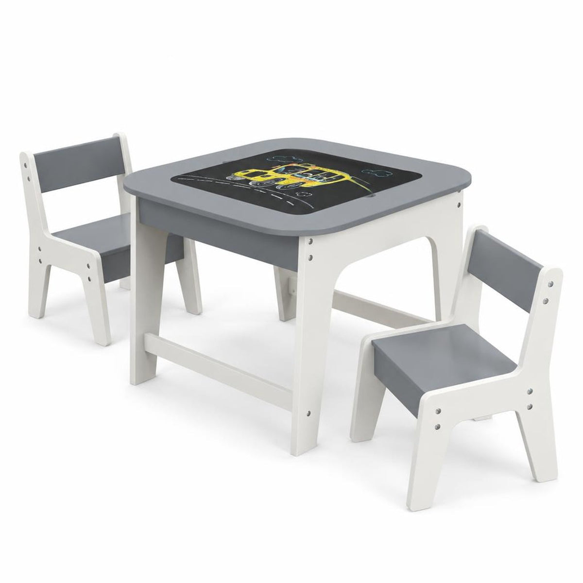 Airfind Youth Table and Chairs Set with Double-sized Tabletop, 44 Lbs Capacity, Mdf, for 3-6 Years Old for Convenient Everyday Use, Gray