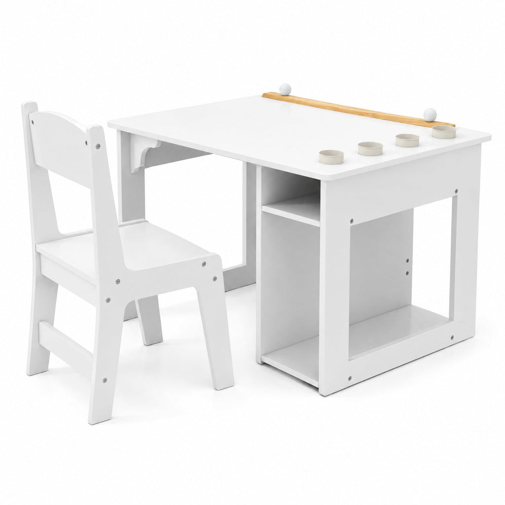 Airfind Kids Art Table and Chair Set Toddler Craft Drawing Desk, 110 lbs Capacity, MDF Pine Wood Frame, 31.5 x 23.5 x 19.5 Footprint, White