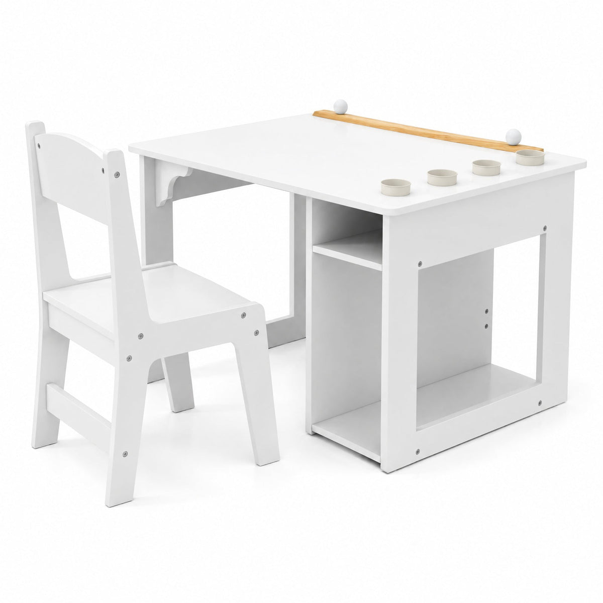 Airfind Kids Art Table and Chair Set Toddler Craft Drawing Desk, 110 lbs Capacity, MDF Pine Wood Frame, 31.5 x 23.5 x 19.5 Footprint, White