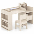Airfind Kids Art Table and Chair Set with Detachable Paper Roll Holder and Cabinet, 66 lbs Capacity, MDF Frame, for 3+, Natural
