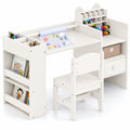 Airfind Kids Art Table and Chair Set with Detachable Paper Roll Holder and Cabinet, 66 lbs Capacity, MDF Frame, for 3+, White