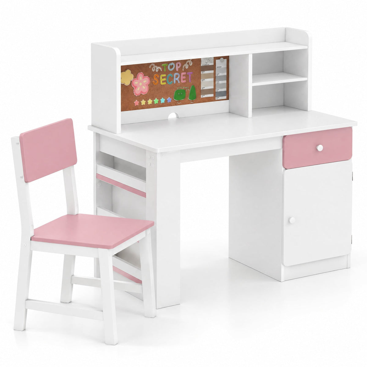 Airfind Desk and Chair Set, Youth, with Hutch and 3-Layer Side Shelf, MDF, 41.5 x 24, Model HY10342PI with Functional Design, Natural