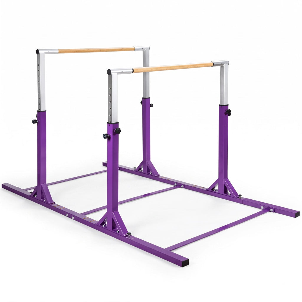 Airfind Kids Double Horizontal Gymnastics Parallel Bars with 11 Level Adjustable Height and Bamboo Grip for Home Training and Practice, Purple