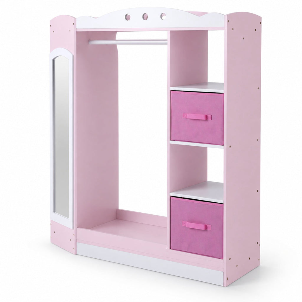 Airfind Kids Dress Up Storage with Full Length Mirror and Open Shelves, Engineered Wood Frame, for 3+ Years Old, 35.5in x 12in x 44in Footprint, Pink