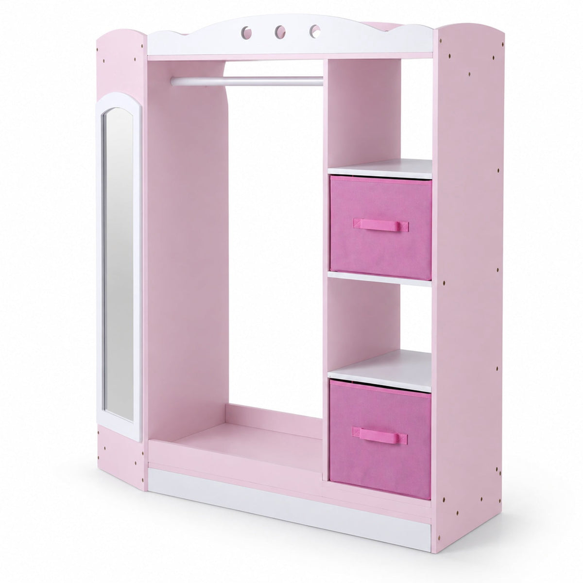 Airfind Kids Dress Up Storage with Full Length Mirror and Open Shelves, Engineered Wood Frame, for 3+ Years Old, 35.5in x 12in x 44in Footprint, Pink