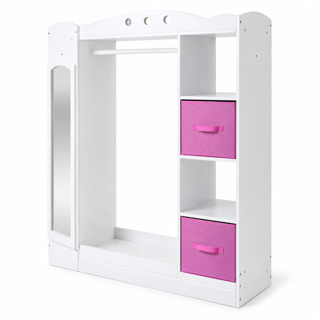 Airfind Kids Dress Up Storage with Full Length Mirror and Open Shelves, Engineered Wood Frame, for 3+ Years Old, 35.5in x 12in x 44in Footprint, White