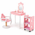 Airfind Kids Hair Salon Play Set with LED Lighted Mirror Wooden Pretend Hair Salon Station with Swivel Barber Chair, 66 lbs Capacity, Pink
