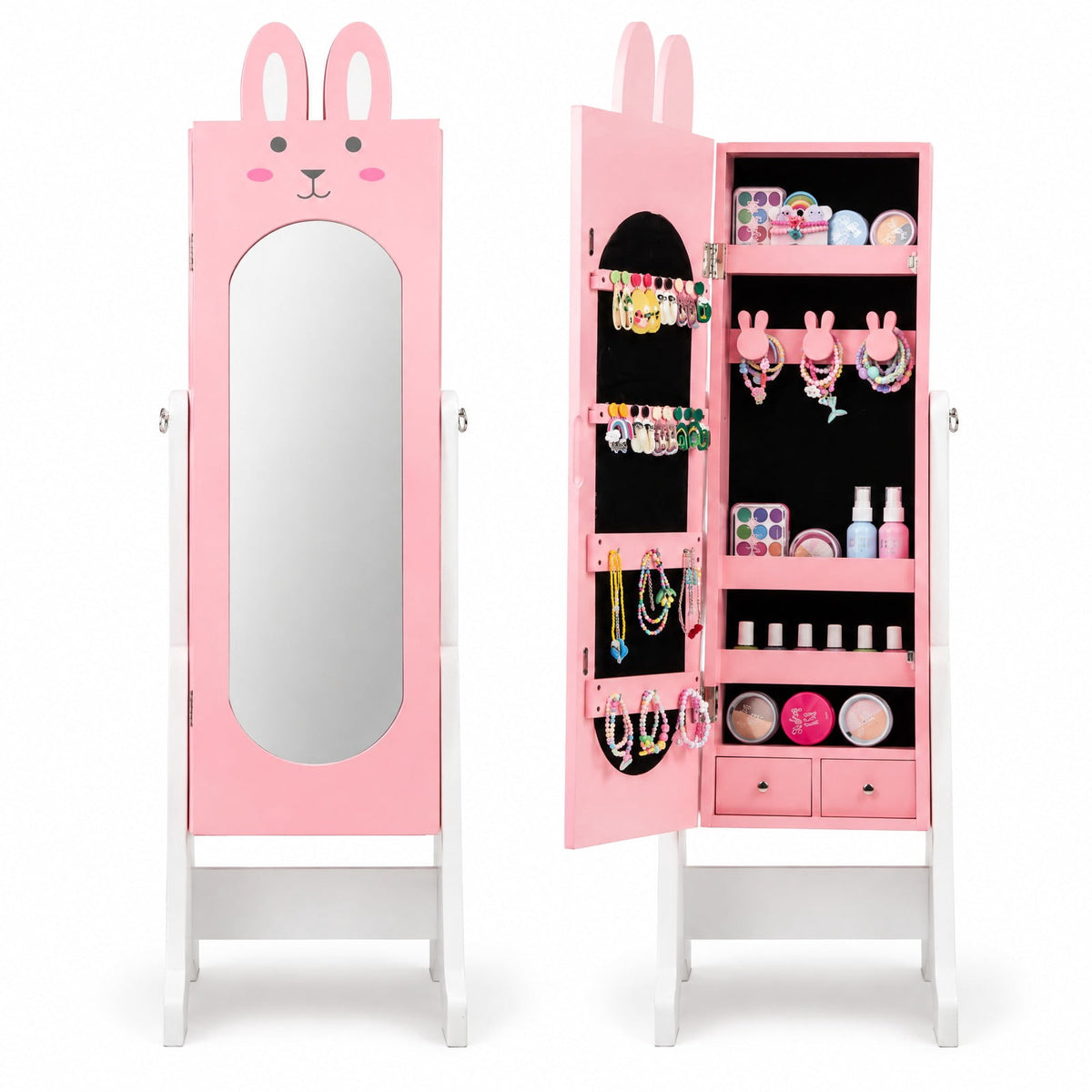Airfind Youth Jewelry Armoire Cabinet with 2 Tilt Angles and Large Capacity, Mdf, 13.5 Inch X 12 Inch X 45 Inch with MDF and Glass Construction, Pink