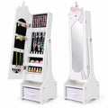 Airfind Kids Jewelry Armoire Cabinet with Storage and 2 Tilt Angles, MDF Frame, 12.5 x 12 x 45.5 Footprint, White