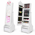 Airfind Kids Jewelry Cabinet with Full-Length Mirror for Kids Bedroom and Playroom, MDF Frame, 12.5 Inch x 12 Inch x 45.5 Inch Footprint, White