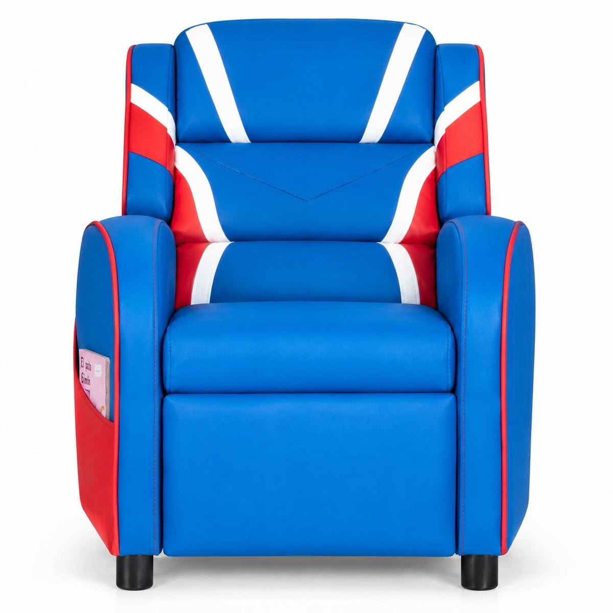 Airfind Kids Leather Recliner Chair with Side Pockets, Solid wood PU leather sponge plastic iron Frame, for 3-9 years old, Blue
