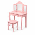 Airfind Kids Makeup Dressing Mirror Vanity Table Stool Set, 33 lbs Capacity, MDF Frame, 27.5 x 13.5 x 41 Footprint, Pink