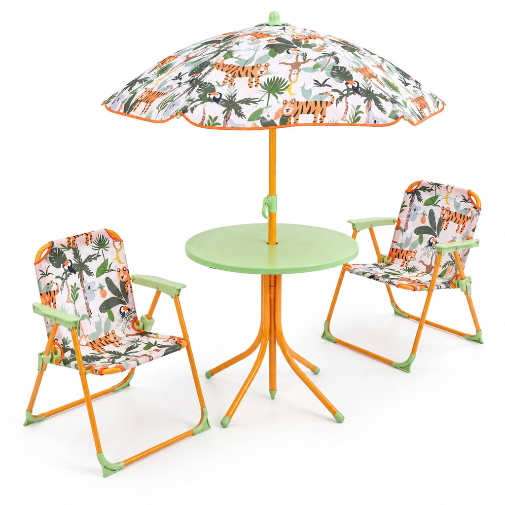 Airfind Kids Outdoor Table and Chair Set with 2 Folding Chairs and Height Adjustable Umbrella, 165 lbs Capacity, for 3-6 Years Old, Yellow