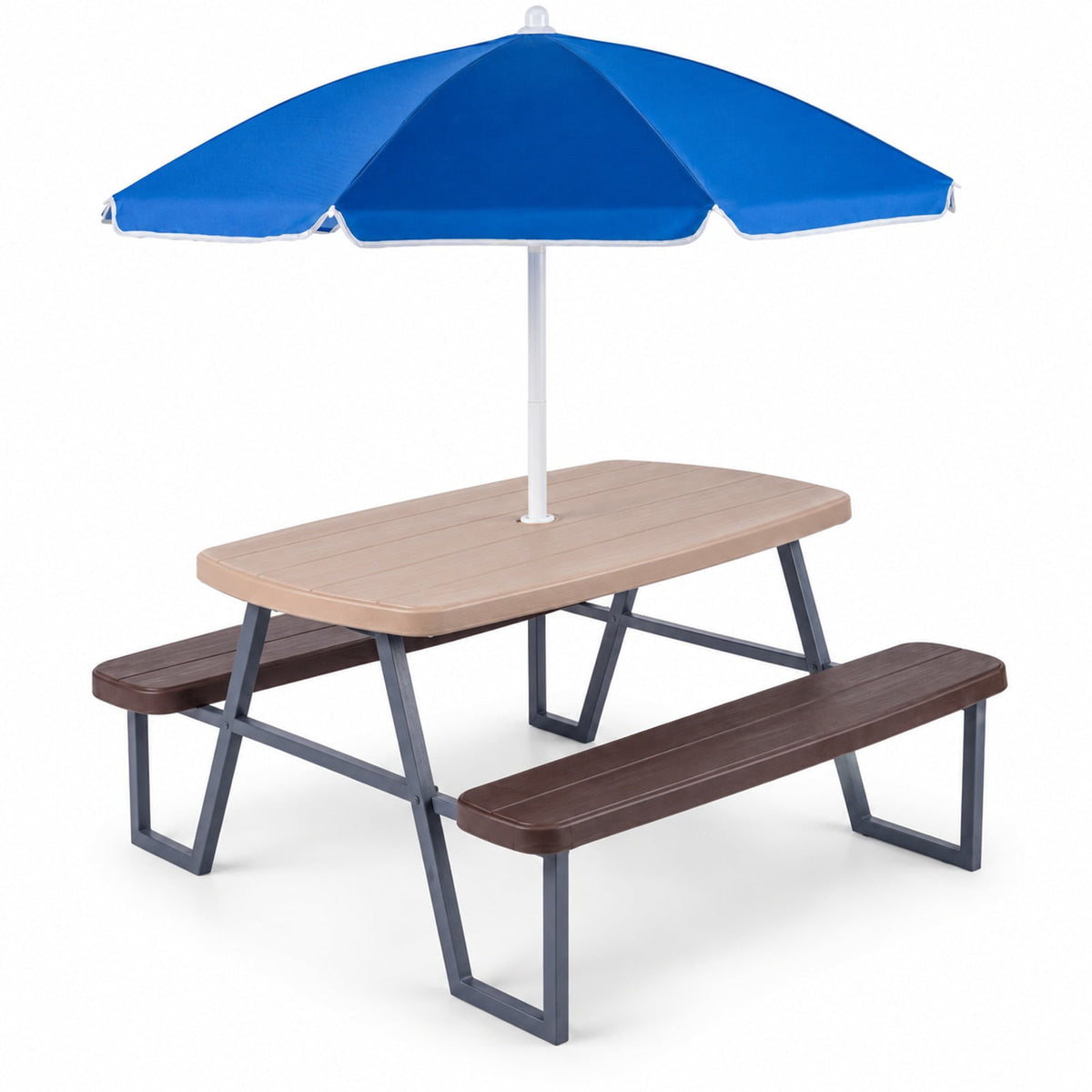 Airfind Kids Picnic Table with Benches Seats up to 4, 660 lbs Capacity, Metal Frame, for 3+ years old, 40 x 39.5 x 59 Tabletop Footprint, Brown