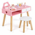 Airfind Wooden Youth Styling Salon Playset featuring Chair and Stool, Dressing and Styling Activity Kit with Eye Shadow, 66 lbs Capacity, Pink
