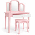Airfind Kids Princess Make Up Dressing Table with Tri-folding Mirror and Chair, 33 lbs Capacity, MDF Frame, 27.5 x 13.5 x 37.5 Footprint, Pink