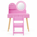 Airfind Kids Princess Makeup Dressing Desk and Chair Set with Mirror and Lights, 110 lbs Capacity, MDF Frame, for 3+ years old, Pink