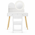 Airfind Kids Princess Makeup Dressing Desk and Chair Set with Mirror and Lights, 110 lbs Capacity, MDF Frame, for 3+ years old, White