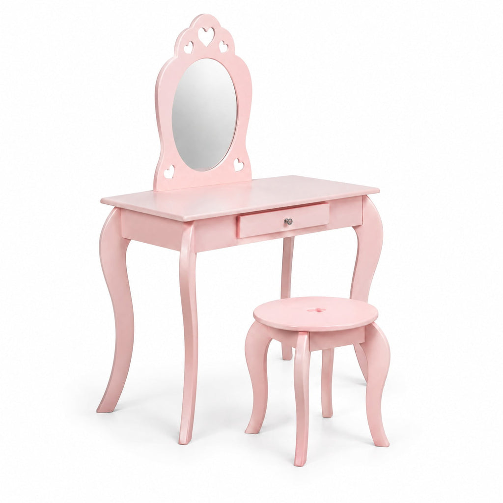 Airfind Kids Princess Makeup Dressing Play Table Set with Mirror, 33 lbs Capacity, MDF pine Frame, 27.5 Inch x 13.5 Inch x 41.5 Inch Footprint, Pink