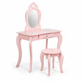 Airfind Kids Princess Makeup Dressing Play Table Set with Mirror, 33 lbs Capacity, MDF pine Frame, 27.5 Inch x 13.5 Inch x 41.5 Inch Footprint, Pink