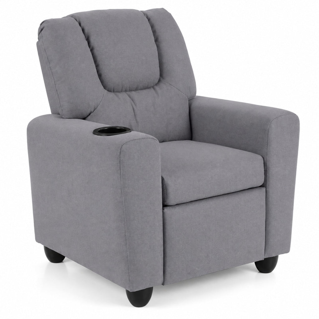 Airfind Kids Recliner Chair Push Back Toddler Reclining Armchair with Cup Holder, 150 lbs Capacity, Wood Frame, for 3+ years old, Gray