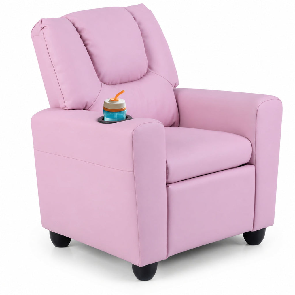 Airfind Kids Recliner Chair Push Back Toddler Reclining Armchair with Cup Holder, 150 lbs Capacity, Wood Frame, for 3+ years old, PInk