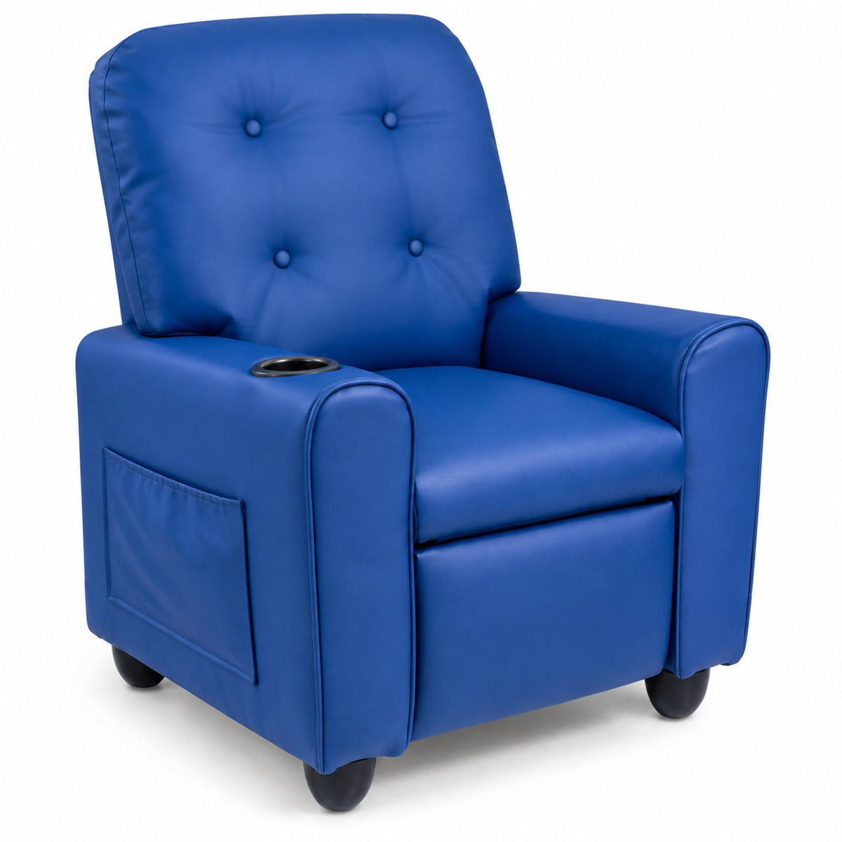 Airfind Youth Recliner Chair with Cup Holder, Side Pocket and Push-back Footrest, PU Upholstery, 24 x 21 x 30 in for Everyday Use, Blue