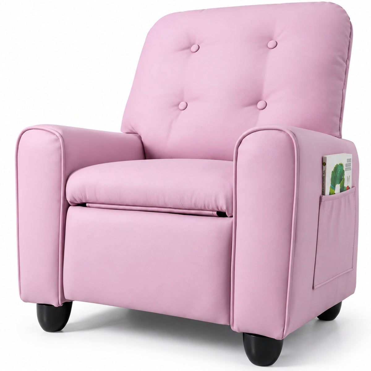 Airfind Youth Recliner Chair with Cup Holder, Side Pocket and Push-back Footrest, PU Upholstery, 24 x 21 x 30 in for Everyday Use, Pink