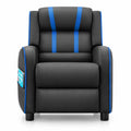 Airfind Kids Recliner Chair with Side Pockets and Footrest, 110 lbs Capacity, Sponge PU leather wood steel plastic Frame, Blue