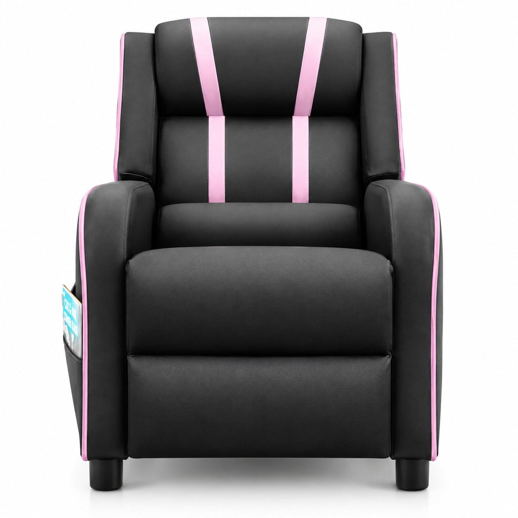 Airfind Kids Recliner Chair with Side Pockets and Footrest, 110 lbs Capacity, Sponge PU leather wood steel plastic Frame, Pink