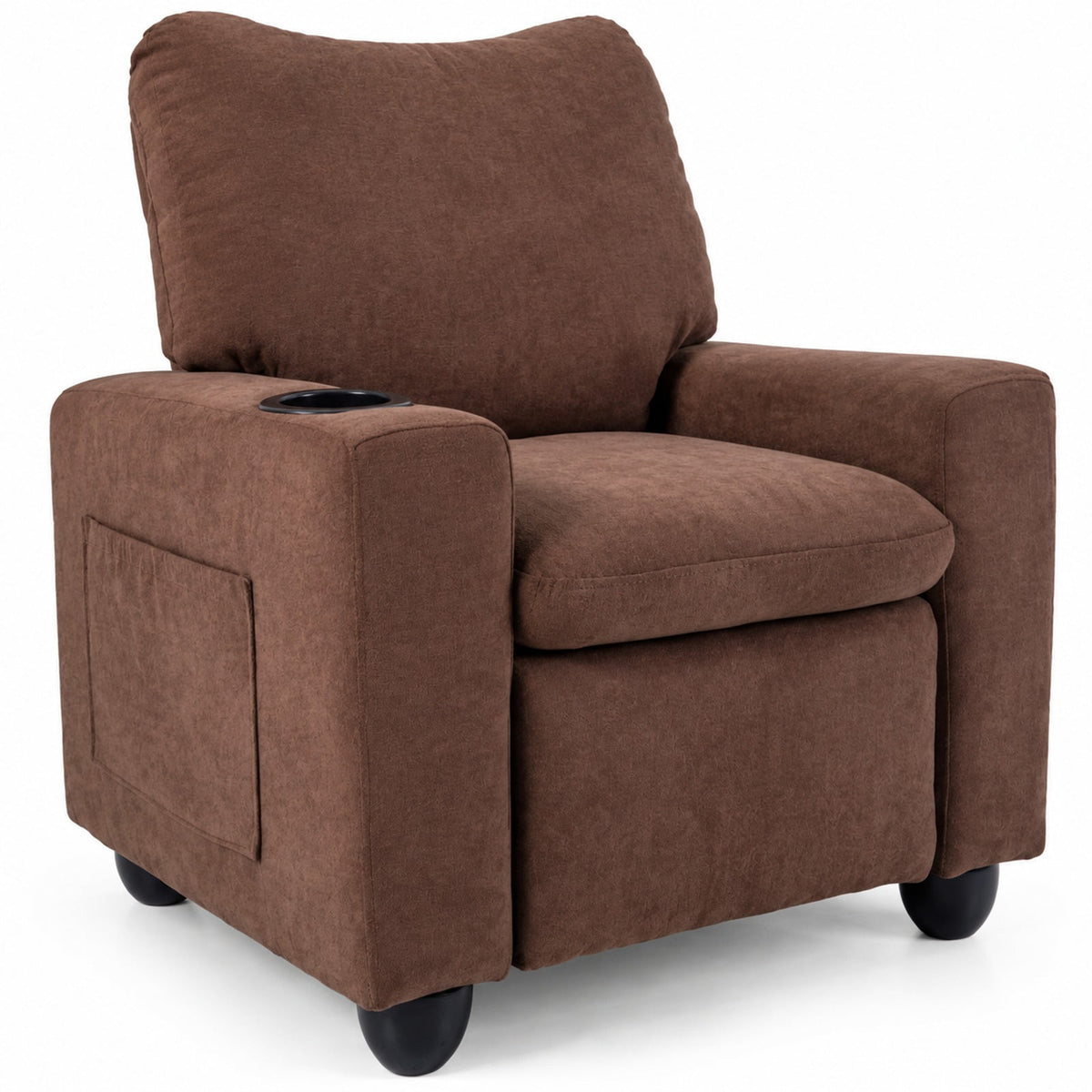 Airfind Kids Recliner Toddler Single Sofa with Adjustable Footrest and Cup Holder, 150 lbs Capacity, Wood Metal Sponge Chenille Fabric Frame, Brown