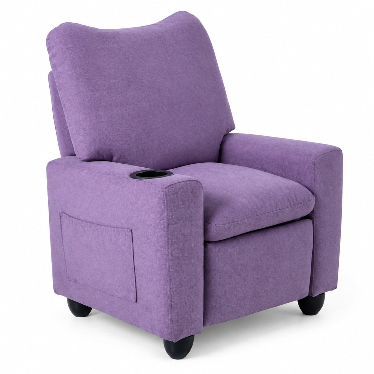 Airfind Kids Recliner Toddler Single Sofa with Adjustable Footrest and Cup Holder, 150 lbs Capacity, Wood Metal Sponge Chenille Fabric Frame, Purple