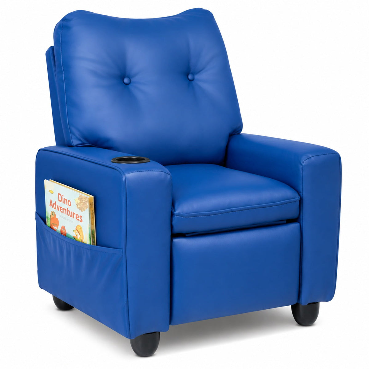 Airfind Youth Recliner featuring Cup Holder Armrests and Adjustable Backrest for Playroom, Wood Frame, 24 Inch x 21 Inch x 30 Inch Lying Footprint, Blue