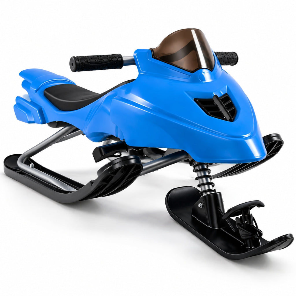 Airfind Kids Snow Racer Sled with Brakes and Tow Ropes and Steering Handle for Winter, 90 lbs Capacity, PP Metal Frame, for 6-12 Years Old, Blue
