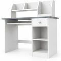 Airfind Kids Study Desk Children Writing Table with Hutch Drawer Shelves and Keyboard Tray, 200 lbs Capacity, Engineered Wood Frame, Grey
