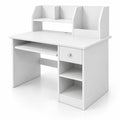 Airfind Youth Study Desk Youth Writing Table with Hutch Drawer Shelves and Keyboard Tray, 200 Lbs Capacity, Engineered Wood, White