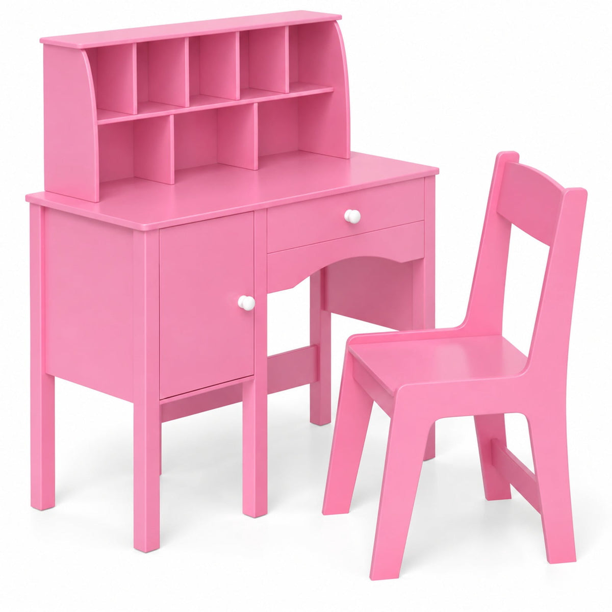 Airfind Kids Study Desk and Chair Set with Chair Hutch and Storage Cabinet for 3+ Years Old, 110 lbs Capacity, MDF Frame, Pink