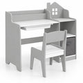 Airfind Kids Study Desk and Chair Set with Open Shelves Drawer and Fabric Storage Bin, 44 lbs Capacity, MDF Non-woven Fabric Desk Frame, Gray