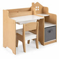 Airfind Kids Study Desk and Chair Set with Open Shelves Drawer and Fabric Storage Bin, 44 lbs Capacity, MDF Non-woven Fabric Desk Frame, Natural