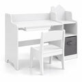 Airfind Kids Study Desk and Chair Set with Open Shelves Drawer and Fabric Storage Bin, 44 lbs Capacity, MDF Non-woven Fabric Desk Frame, White