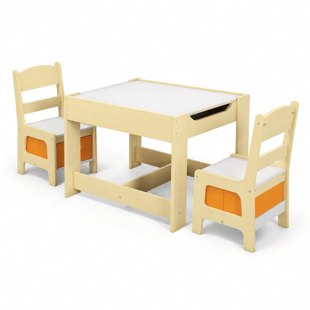 Airfind Kids Table Chairs Set With Storage Boxes Blackboard Whiteboard Drawing, P2 MDF Applicable age 3-7 Years Frame, 24.5 Inch x 24.5 Inch x 19 Inch Footprint