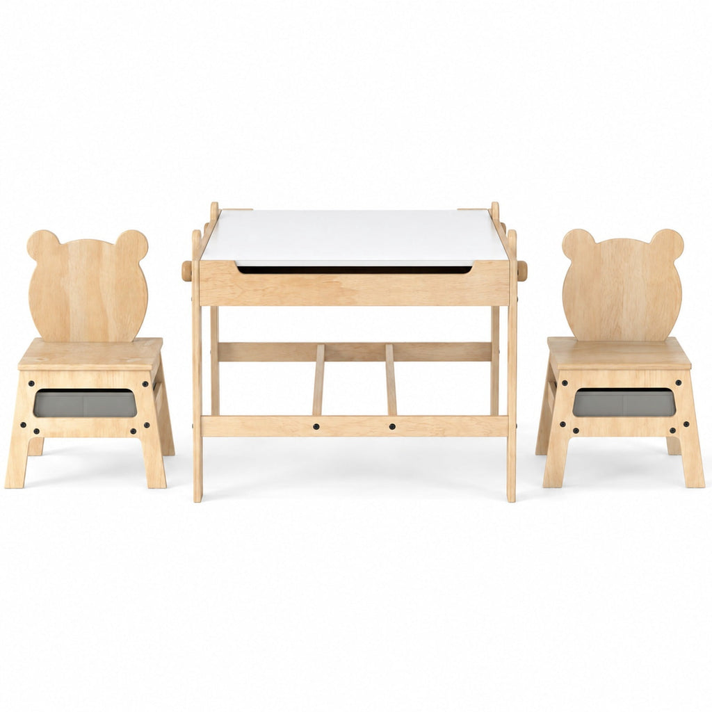 Airfind Kids Table and Chairs Set with Reversible Whiteboard-Panda, 165 lbs Capacity, for 3+ Years Old, Natural