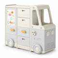 Airfind Kids Toy Storage Organizer Bus-shaped Children Cabinet with 4 Pull-out Drawers with Handles, 180 lbs Capacity, HDPE PP Frame, Grey
