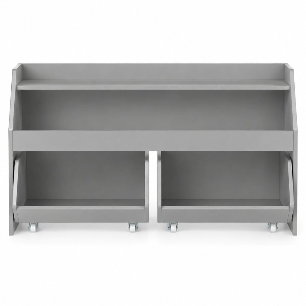 Airfind Youth Toy Storage Organizer Wooden Bookcase with 2 Movable Drawers, 176 Lbs Capacity, Engineered Wood, for 3 and Years Old Total, Gray