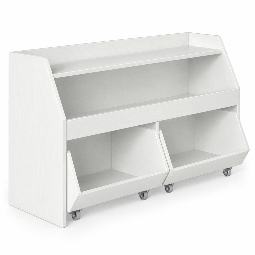 Airfind Kids Toy Storage Organizer Wooden Bookcase with 2 Movable Drawers, 176 lbs Capacity, Engineered Wood Frame, for 3+ Years Old Total, White