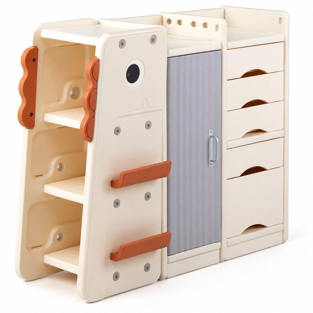 Airfind Kids Toy Storage Organizer with 5 Removable Bins for Playroom, 110 lbs Capacity, HDPE Frame, for 3+ Years Old Total, Beige